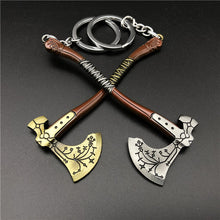 Load image into Gallery viewer, God of wars 4 keychain Kratos Guardian Shield Ice Axe round pendant keyring