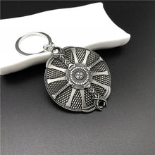 Load image into Gallery viewer, God of wars 4 keychain Kratos Guardian Shield Ice Axe round pendant keyring