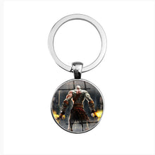 Load image into Gallery viewer, God of wars 4 keychain Kratos Guardian Shield Ice Axe round pendant keyring