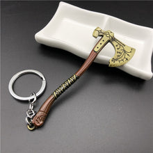 Load image into Gallery viewer, God of wars 4 keychain Kratos Guardian Shield Ice Axe round pendant keyring