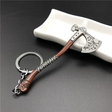 Load image into Gallery viewer, God of wars 4 keychain Kratos Guardian Shield Ice Axe round pendant keyring
