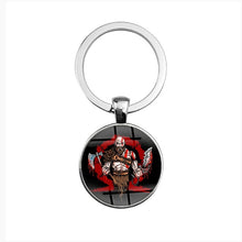 Load image into Gallery viewer, God of wars 4 keychain Kratos Guardian Shield Ice Axe round pendant keyring