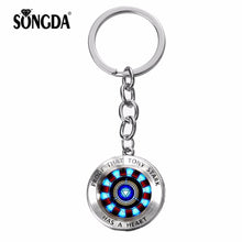 Load image into Gallery viewer, Movie Iron Man Arc Reactor Keychain Tony Stark Marvel The Avengers 4 Age Of Ultron Glass Key Ring