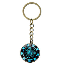 Load image into Gallery viewer, Movie Iron Man Arc Reactor Keychain Tony Stark Marvel The Avengers 4 Age Of Ultron Glass Key Ring