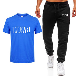 Two Pieces MARVEL Sets Men T Shirts+pants Suit Men cotton Tops Tees Fashion Brand Print Tshirt High Quality Short sleeve T-shirt