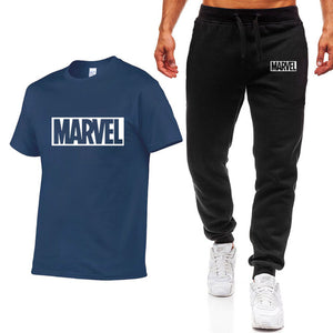 Two Pieces MARVEL Sets Men T Shirts+pants Suit Men cotton Tops Tees Fashion Brand Print Tshirt High Quality Short sleeve T-shirt